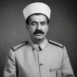 Generate a high-quality, black and white, full-body image of Joseph Stalin as a mullah in a pose of duaa (Islamic prayer), reflecting piety and commitment.