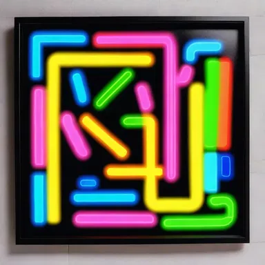 The artist used a blinking neon indicator to symbolize the conflict and chaos in their abstract artwork.