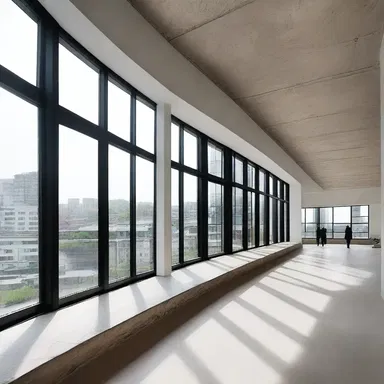 The use of large windows in the building acted as an indicator of the modern architectural style.