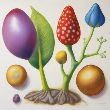 The painting depicts a beautiful gemmation process, showing the parent organism and the new individual growing and separating.
