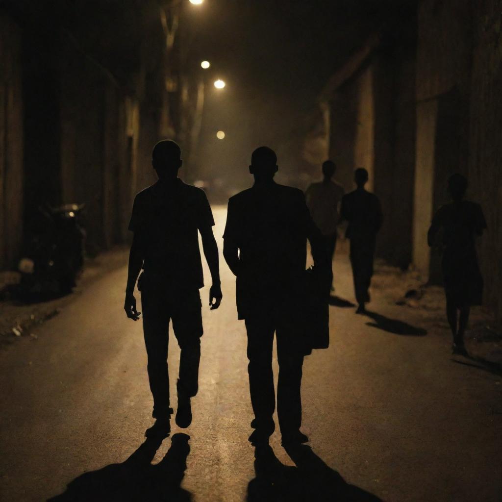 People relying solely on their cellphones for illumination on an entirely dark street in Bamako, 2022, due to a power outage.