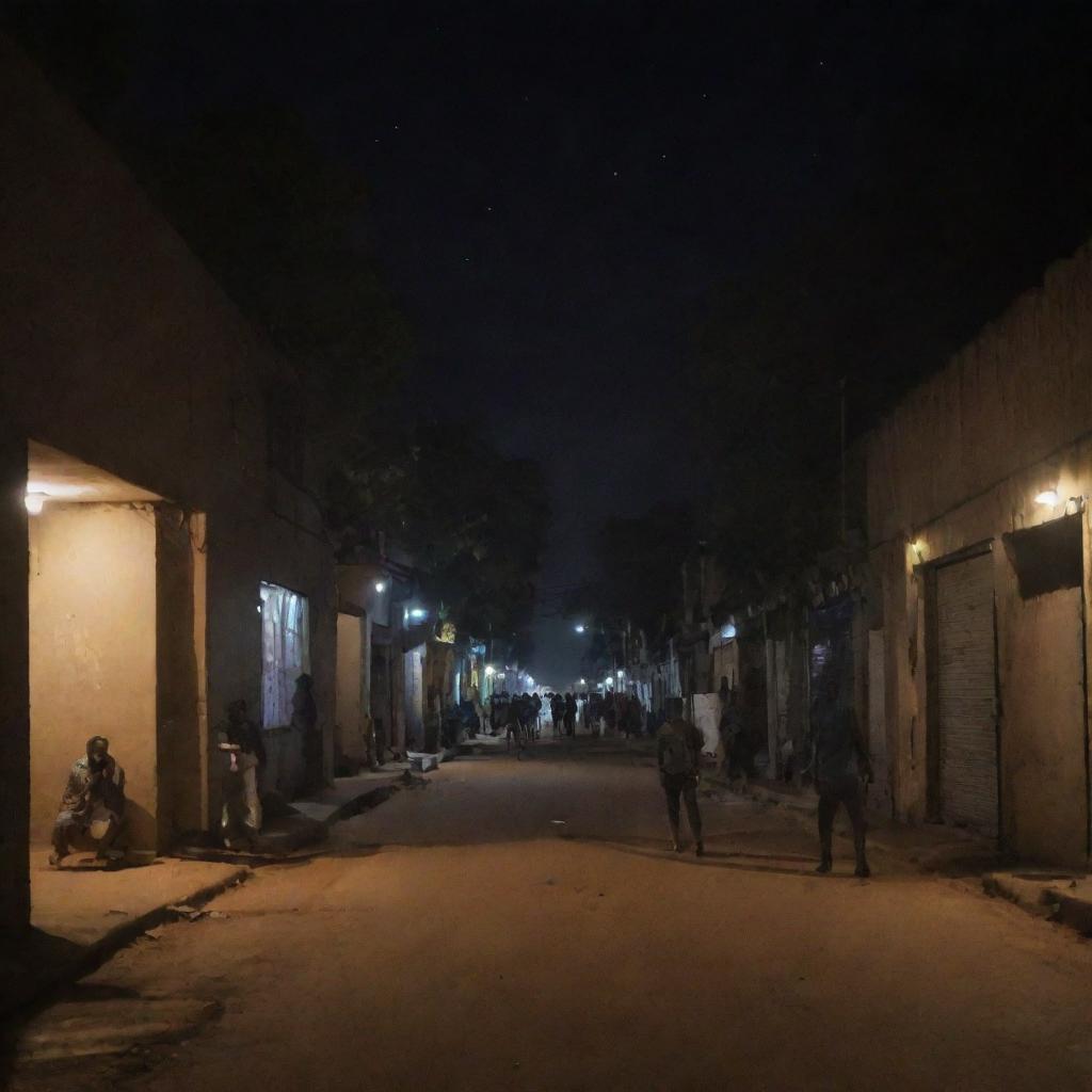 People relying solely on their cellphones for illumination on an entirely dark street in Bamako, 2022, due to a power outage.