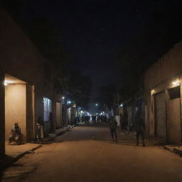 People relying solely on their cellphones for illumination on an entirely dark street in Bamako, 2022, due to a power outage.