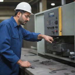 Engineer engaged in technical work in a professional setting of Mapna Company. The picture should show the industrial atmosphere with modern machinery or equipment.