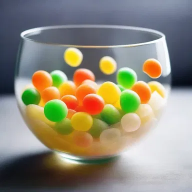 The sculptor created a beautiful artwork of a bowl of barley-sugar candies, capturing the delicate and transparent nature of the candy.
