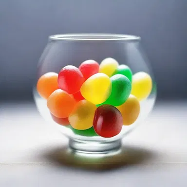 The sculptor created a beautiful artwork of a bowl of barley-sugar candies, capturing the delicate and transparent nature of the candy.