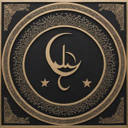 A modern representation of Islamic symbolism, incorporating traditional elements like the crescent moon and star, geometric patterns, and Arabic calligraphy, all presented with a contemporary, minimalist aesthetic