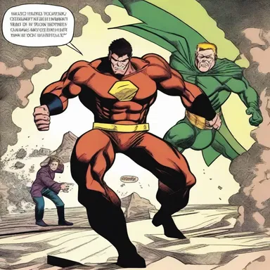 In the comic book, the hero's vehement anger drives him to take down the villain.