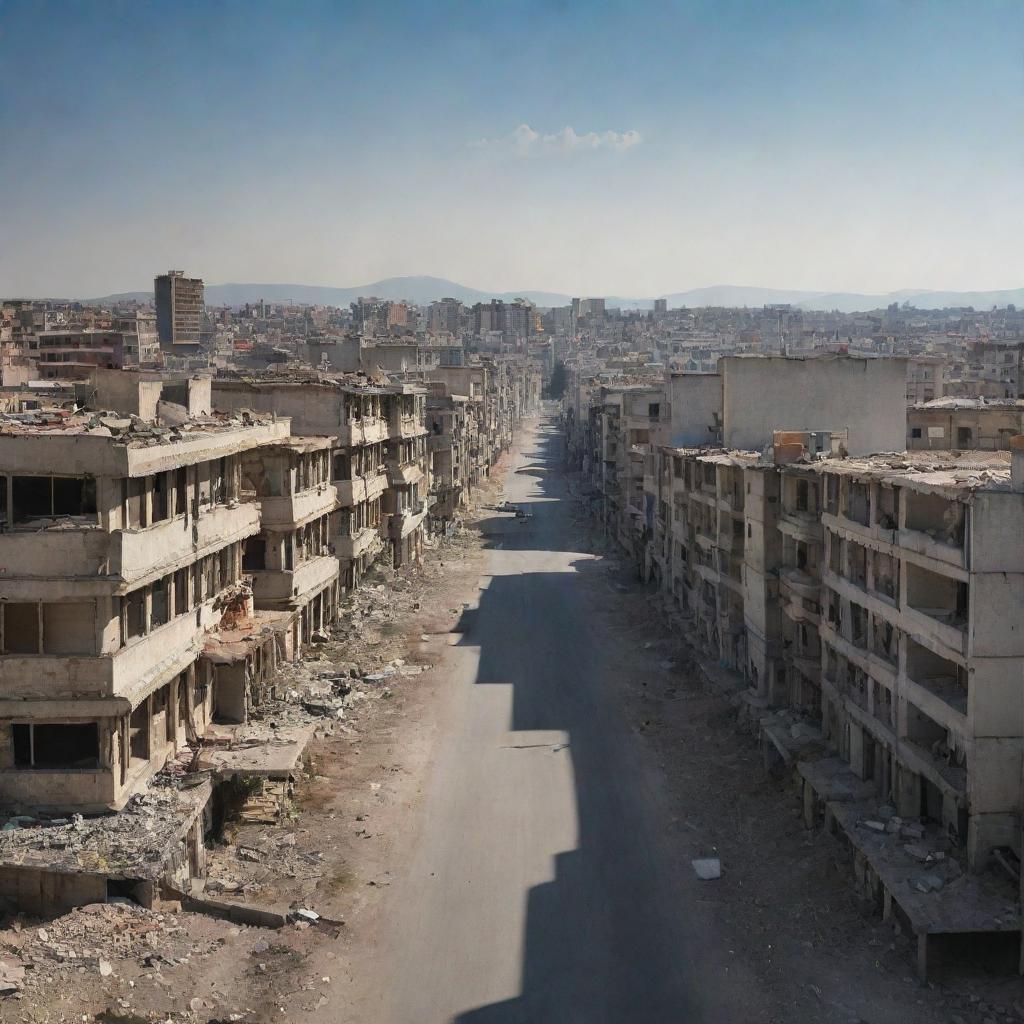 An image of Ankara, Turkey depicting a post-apocalyptic scene, with abandoned buildings and desolate streets, giving the feeling of a city deserted to its fate