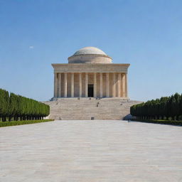 An image of Anitkabir, the mausoleum dedicated to Mustafa Kemal Atatürk in Ankara, Turkey, during a sunny day with clear skies.