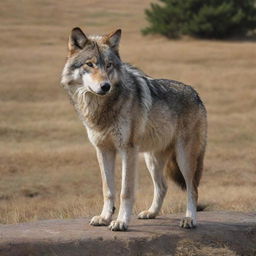 A majestic gray wolf (Bozkurt) in a natural setting, bearing the ancient Turkic script (Orkhon Inscriptions) spelling "Türk" visibly on its fur.