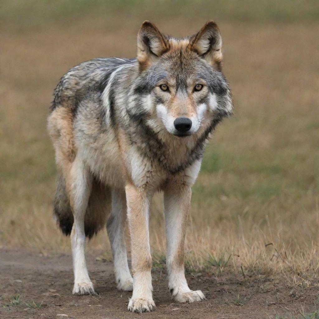 A majestic gray wolf (Bozkurt) in a natural setting, bearing the ancient Turkic script (Orkhon Inscriptions) spelling "Türk" visibly on its fur.