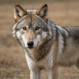 A majestic gray wolf (Bozkurt) in a natural setting, bearing the ancient Turkic script (Orkhon Inscriptions) spelling "Türk" visibly on its fur.