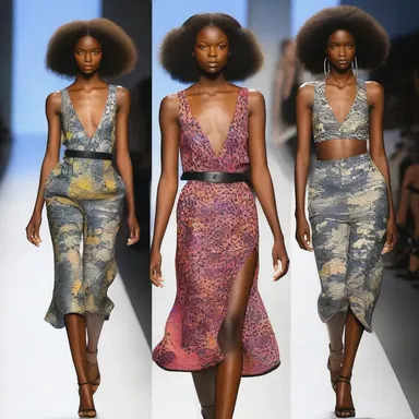 The runway show featured stormily designed outfits, with bold prints and dramatic silhouettes.