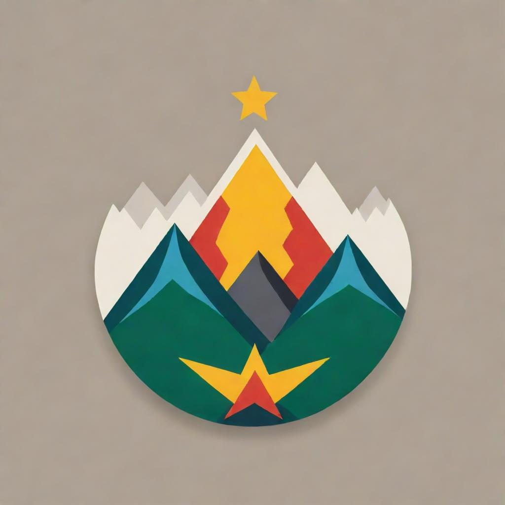 Design an emblem combining modern elements with a Kurdish mountain, representing the unity and strength of a Kurdish group.