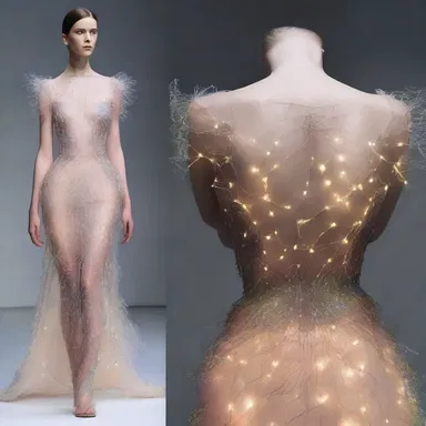 The designer created a stunning dress inspired by the beauty and intricacy of electrical phenomena.