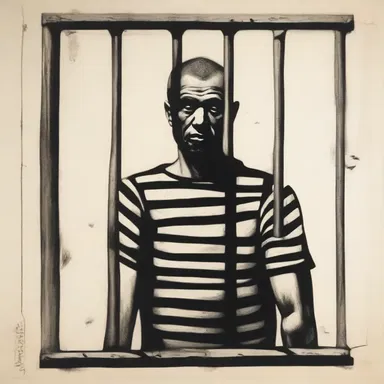The artist portrayed the jailbird as a symbol of society's struggle with crime and punishment.