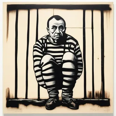 The artist portrayed the jailbird as a symbol of society's struggle with crime and punishment.