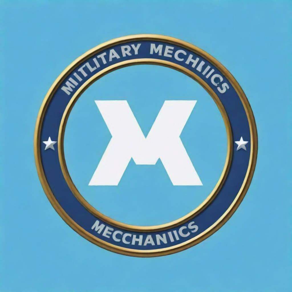 A text-only logo on a sky blue background, featuring the words 'Military Mechanics'.