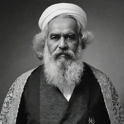 Design a detailed, black and white, high-quality image of Karl Marx depicted as a mullah, attired in traditional Islamic dress.