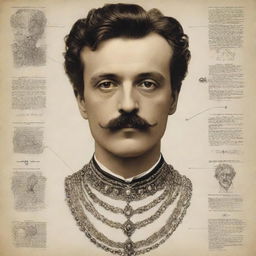 Generate an intricate infographic with visual, linguistic, spatial, and gestural multimodals, illustrating the main character from The Necklace by Guy de Maupassant. Include key personality traits, important events, and significant interactions.