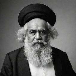 Craft a high-quality, full-body image of Karl Marx envisioned as an Imam, in black and white shades, displaying an aura of solemn reverence.