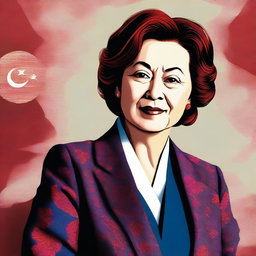 A high-quality digital art portrait of Tansu Çiller