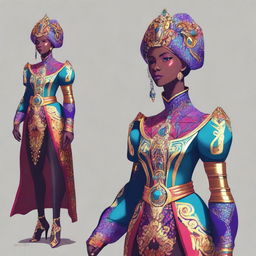 A digital art image showcasing a character named Mide, dressed in a stunning, intricately designed costume