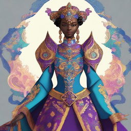 A digital art image showcasing a character named Mide, dressed in a stunning, intricately designed costume