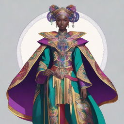 A digital art image showcasing a character named Mide, dressed in a stunning, intricately designed costume