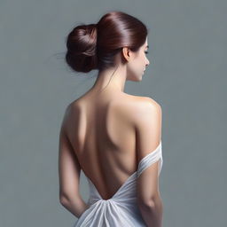 A high-quality digital art image, portraying the back of a woman
