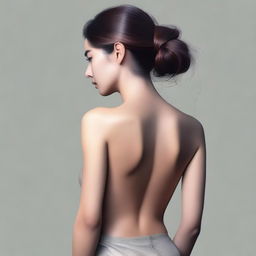 A high-quality digital art image, portraying the back of a woman