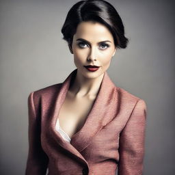 A tasteful and respectful photographic image of a woman, focusing on the upper part of her body