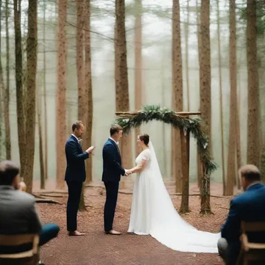They decided to have an unconventional wedding ceremony in the middle of a forest.