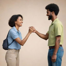 A friendly greeting exchanged between two people, shown visually in a universal, wholesome manner.