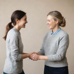 A friendly greeting exchanged between two people, shown visually in a universal, wholesome manner.