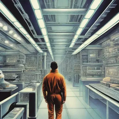 In the science fiction novel, the main character is portrayed as a fuss-budget who constantly worries about the potential dangers of futuristic technology.
