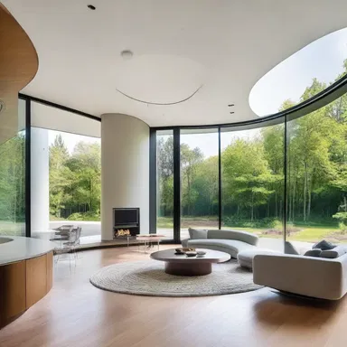 The modern house was designed with an open concept, incorporating curves and lines that mirrored a gallop rhythm, adding a dynamic aspect to the space.