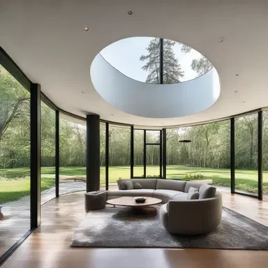 The modern house was designed with an open concept, incorporating curves and lines that mirrored a gallop rhythm, adding a dynamic aspect to the space.