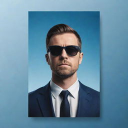 Create a cinematic poster on a shaded blue background