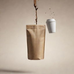 A cinematic poster featuring a floating coffee bag and a take away coffee cup.