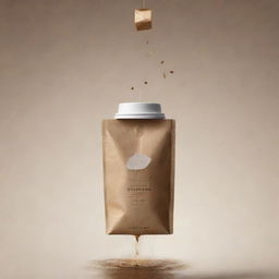 A cinematic poster featuring a floating coffee bag and a take away coffee cup.