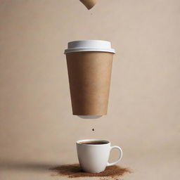 A cinematic poster featuring a floating coffee bag and a take away coffee cup.