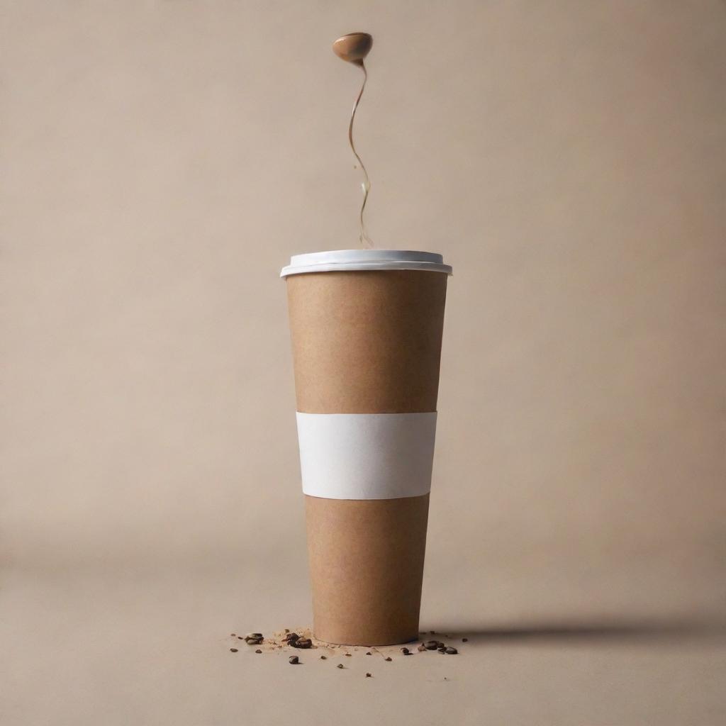 A cinematic poster featuring a floating coffee bag and a take away coffee cup.