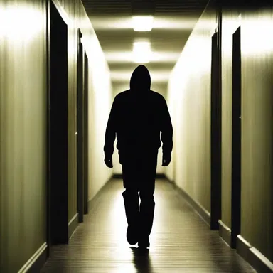 The killer cleverly concealed his presence in the dark hallway.