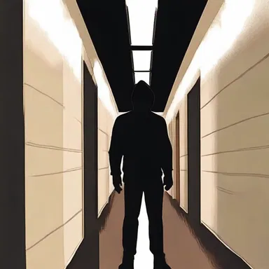 The killer cleverly concealed his presence in the dark hallway.