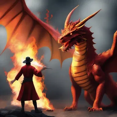 The magician cleverly summoned a powerful fire dragon to aid him in battle.