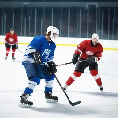 In a futuristic dystopian society, robot hockey players battled it out on the ice, equipped with high-tech hockey sticks that could shoot laser beams.