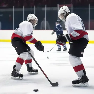 In a futuristic dystopian society, robot hockey players battled it out on the ice, equipped with high-tech hockey sticks that could shoot laser beams.