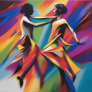 The artist used vibrant colors and bold lines to crystallise the emotion and energy of the dance performance on canvas.
